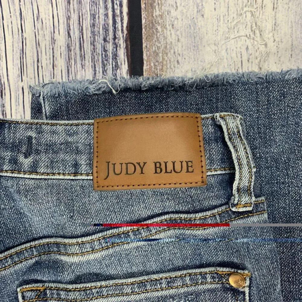 Judy Blue High Waist Tummy Control Raw Hem Straight Leg Jeans 88848 Size 5/27